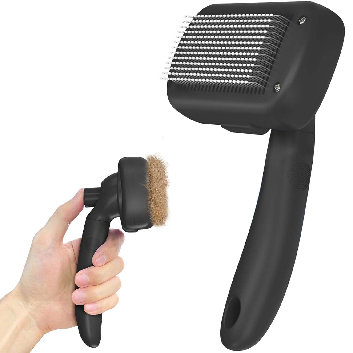 Self Cleaning Shedding Brush - Skin Friendly Grooming Tool for Dogs, Cats, and Puppies, Deshedding and Hair Removal for Long and Short Haired Pets, Black - Image 2