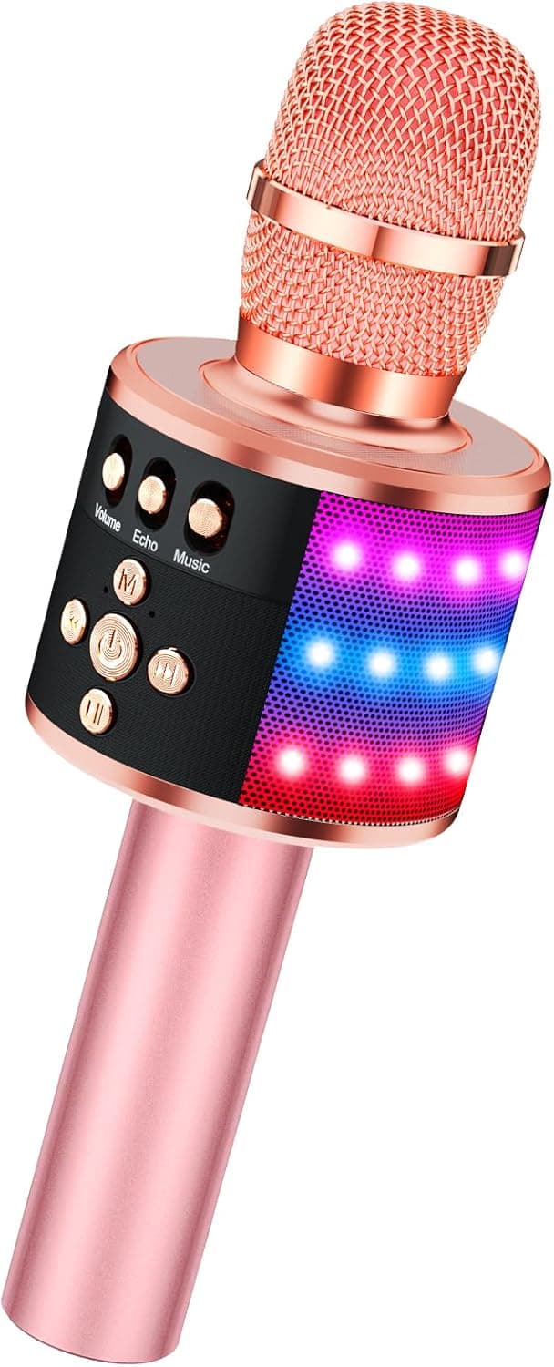 BONAOK Karaoke Microphone for Kids & Adults - Bluetooth Microphones Singing Mic with Disco Lights, Echo Effect, Built-in Speaker Portable Karaoke Player for Party Travel Gifts Q78(Rose Gold) - Image 2