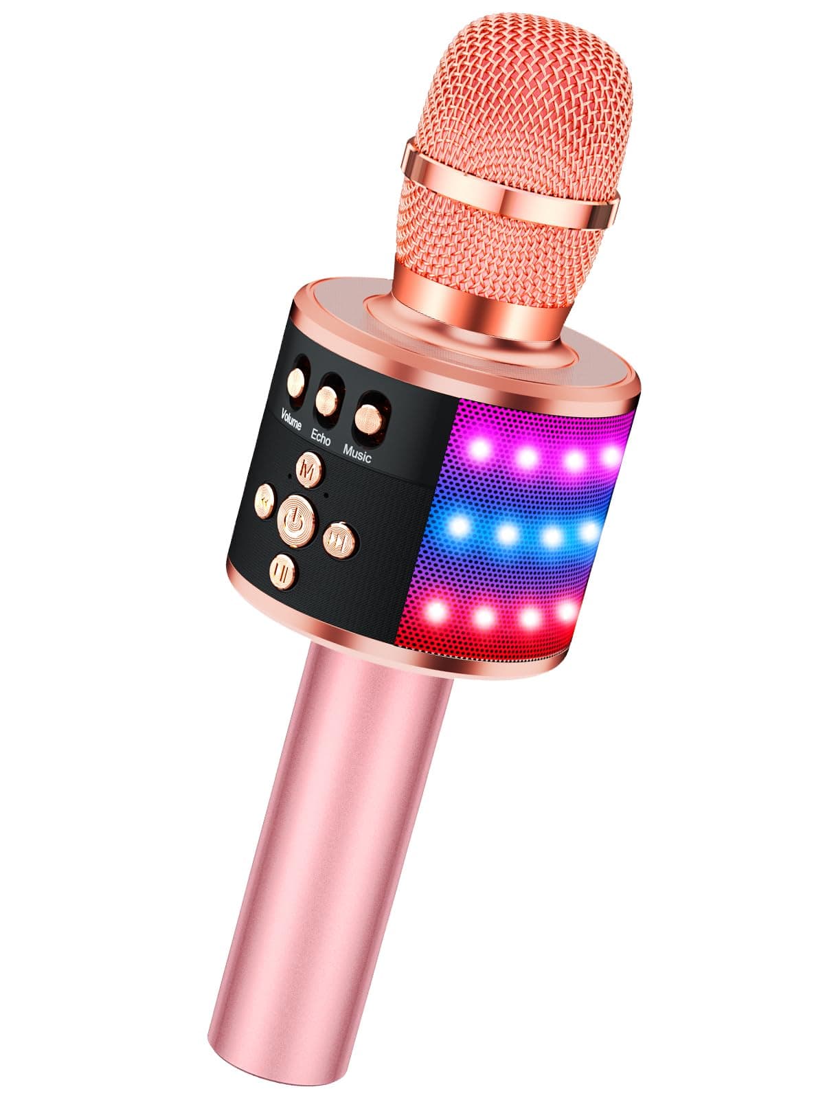 BONAOK Karaoke Microphone for Kids & Adults - Bluetooth Microphones Singing Mic with Disco Lights, Echo Effect, Built-in Speaker Portable Karaoke Player for Party Travel Gifts Q78(Rose Gold)