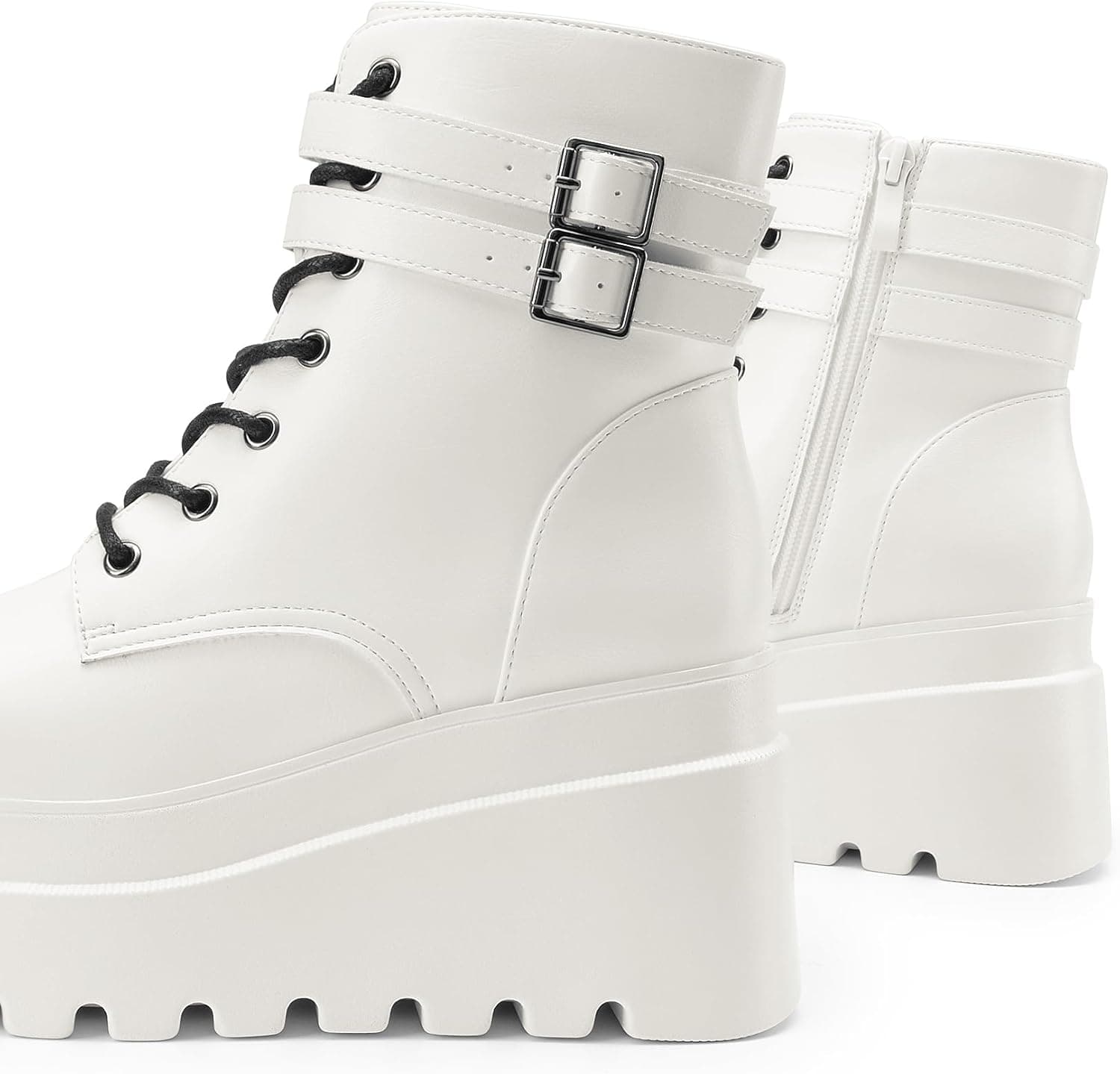 DREAM PAIRS Women Platform Combat Ankle Boots Goth Chunky High Heel Lace Up Motorcycle Booties 9 White - Image 4