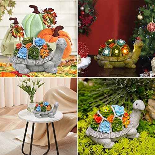 Nacome Garden Outdoor Statues Turtle with Succulent and 7 LED Lights - Lawn Decor Tortoise Statue for Patio, Balcony, Yard Ornament - Unique Housewarming Gifts - Image 5