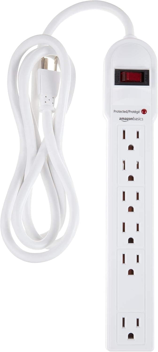 Amazon Basics Surge Protector Power Strip, 6-Outlet, 790 Joules, LED Indicator, 6ft Extension Cord, White Old Version White 1 Pack - Image 2