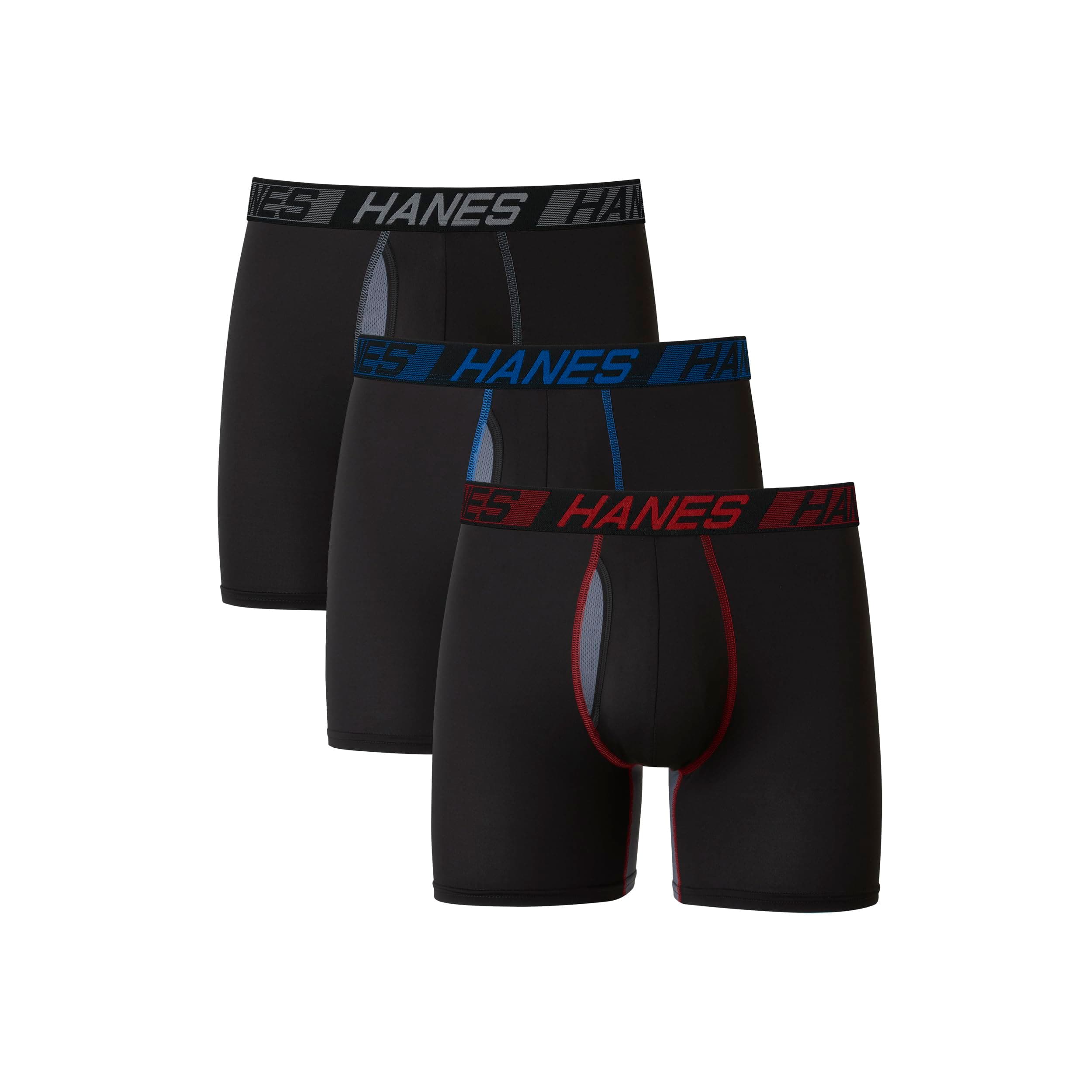 Hanes Men's Underwear Pack, 3-Pack, Total Support Pouch Boxer Briefs or Trunks, Moisture-Wicking Underwear for Men Regular- 6" Inseam X-Large Black