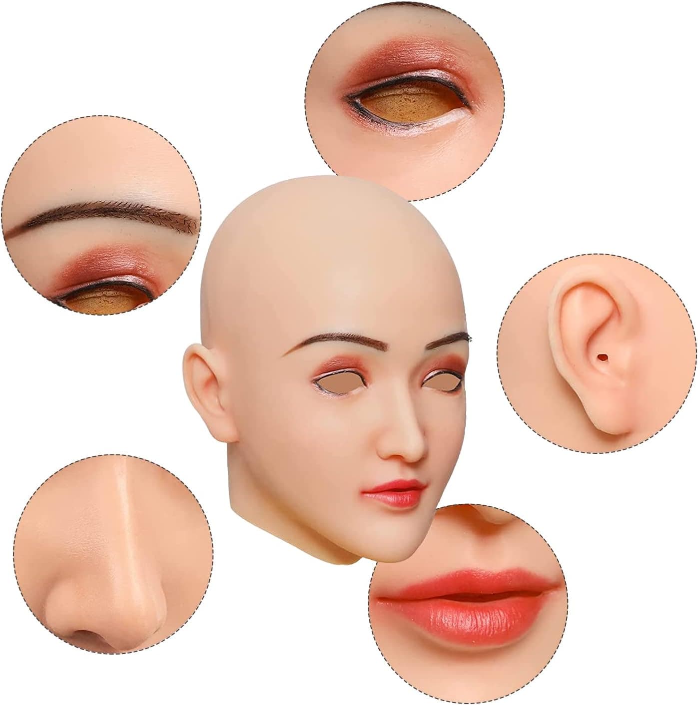 Silicone Female Mask Realistic Face with Makeup for Crossdressing Cosplay Halloween Masks Beige - Image 4