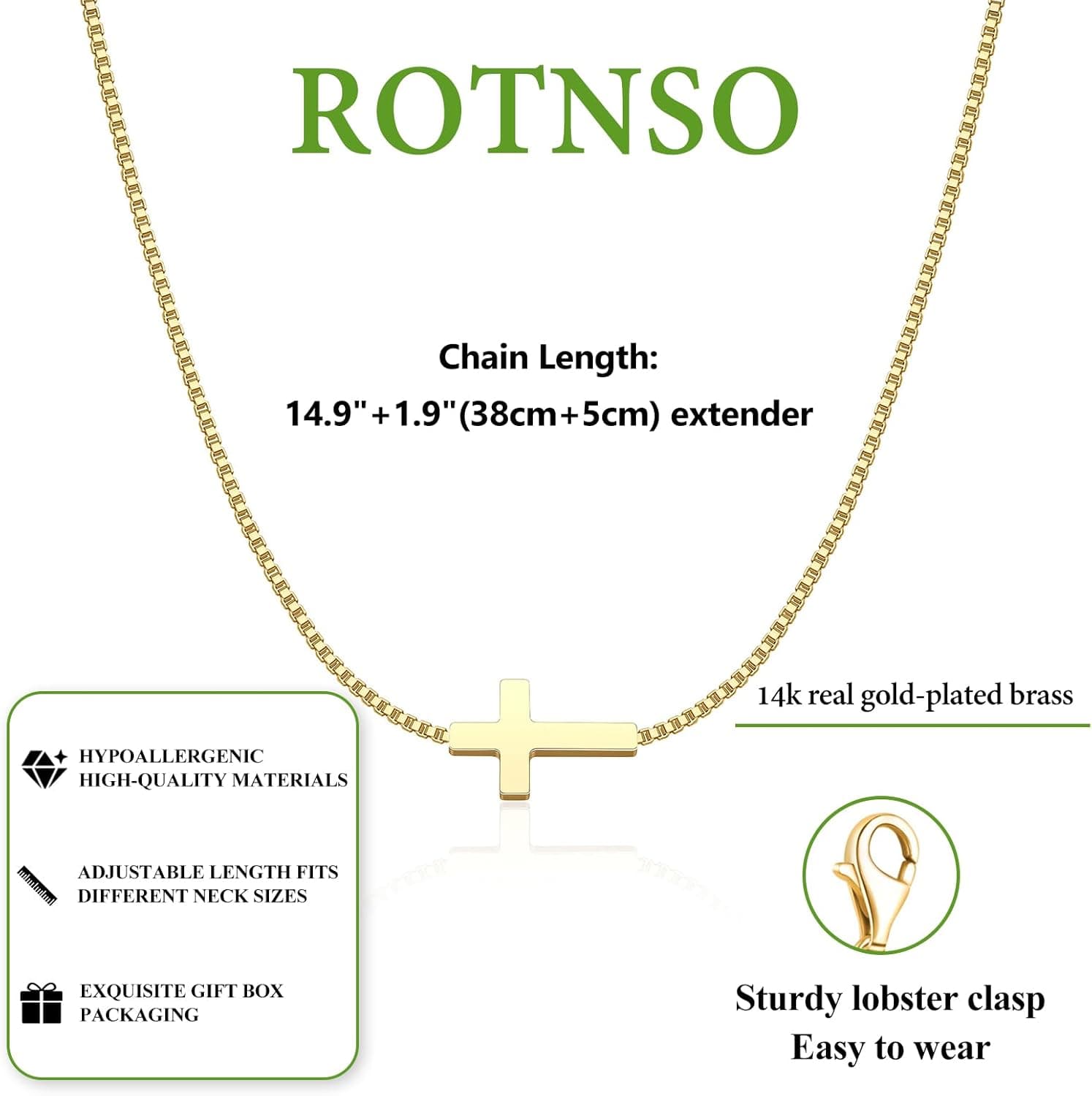 Cross Necklace for Women 14K Gold Silver Plated Dainty Small Cross Pendant Choker Simple Trendy Cute Cross Charm Chain Necklace Easter Basket Stuffers Baptism Religious Faith Jewelry Gift Box Chain Sideways Cross-GD - Image 6