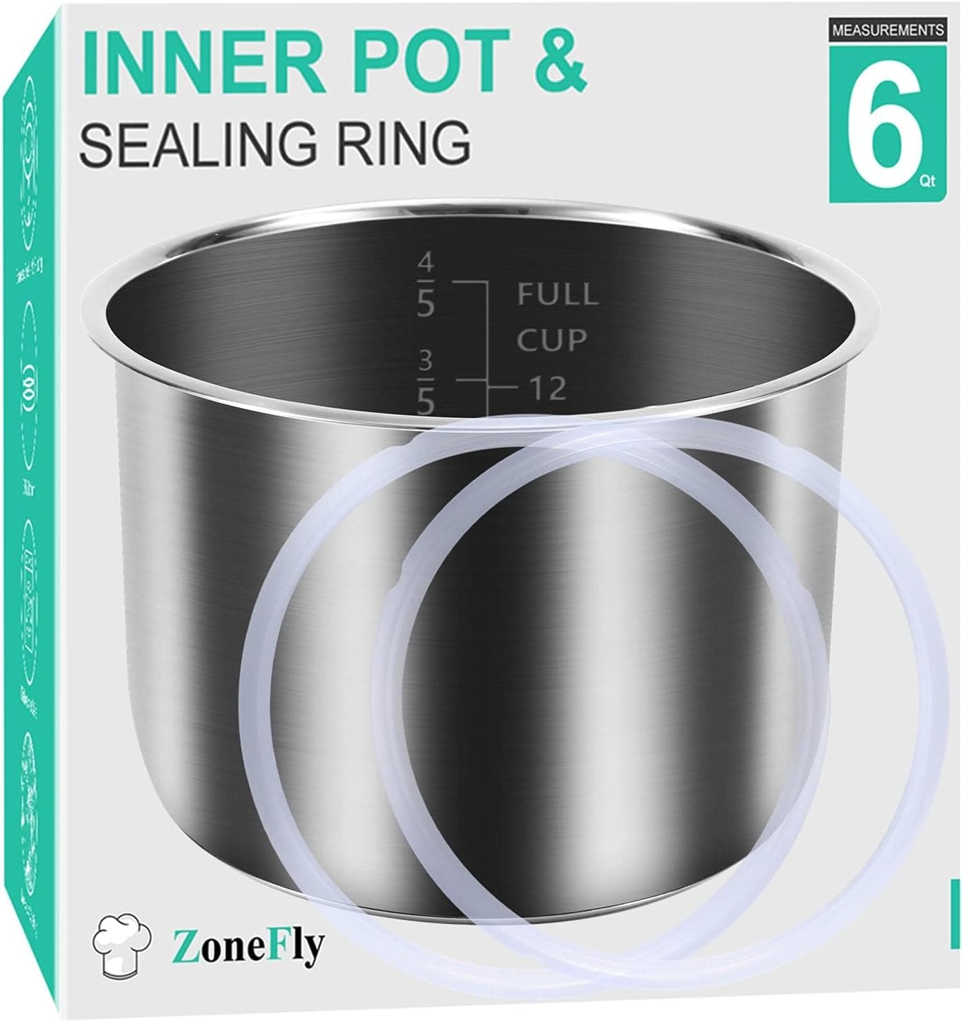 ZoneFly Stainless Steel Inner Pot Compatible with Instant Pot 6 Qt, Original 6 Quart InstaPot Replacement with Polished Surface Non-Stick and 2 Sealing Rings Upgrade 6QT pot & ring - Image 2