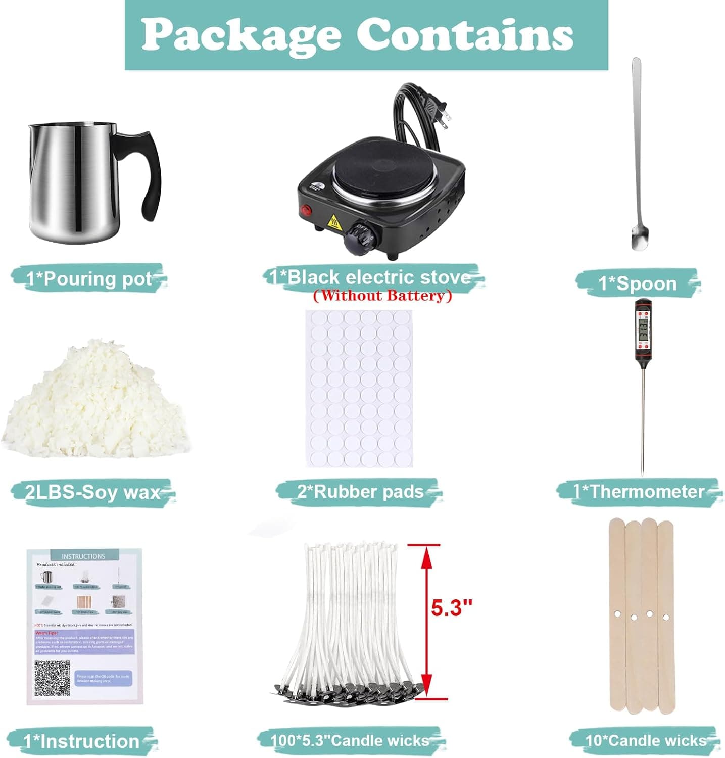 Soy Wax Candle Making Kit Supplies With Wax Melter, Natural Candle Wax For Candle Making, DIY Art&Crafts Kit for Adults,Beginner, Including 2lbs Soy Wax Flakes, Electric Stove,CandleWick,Melting Pot 2lbs with melter - Image 3