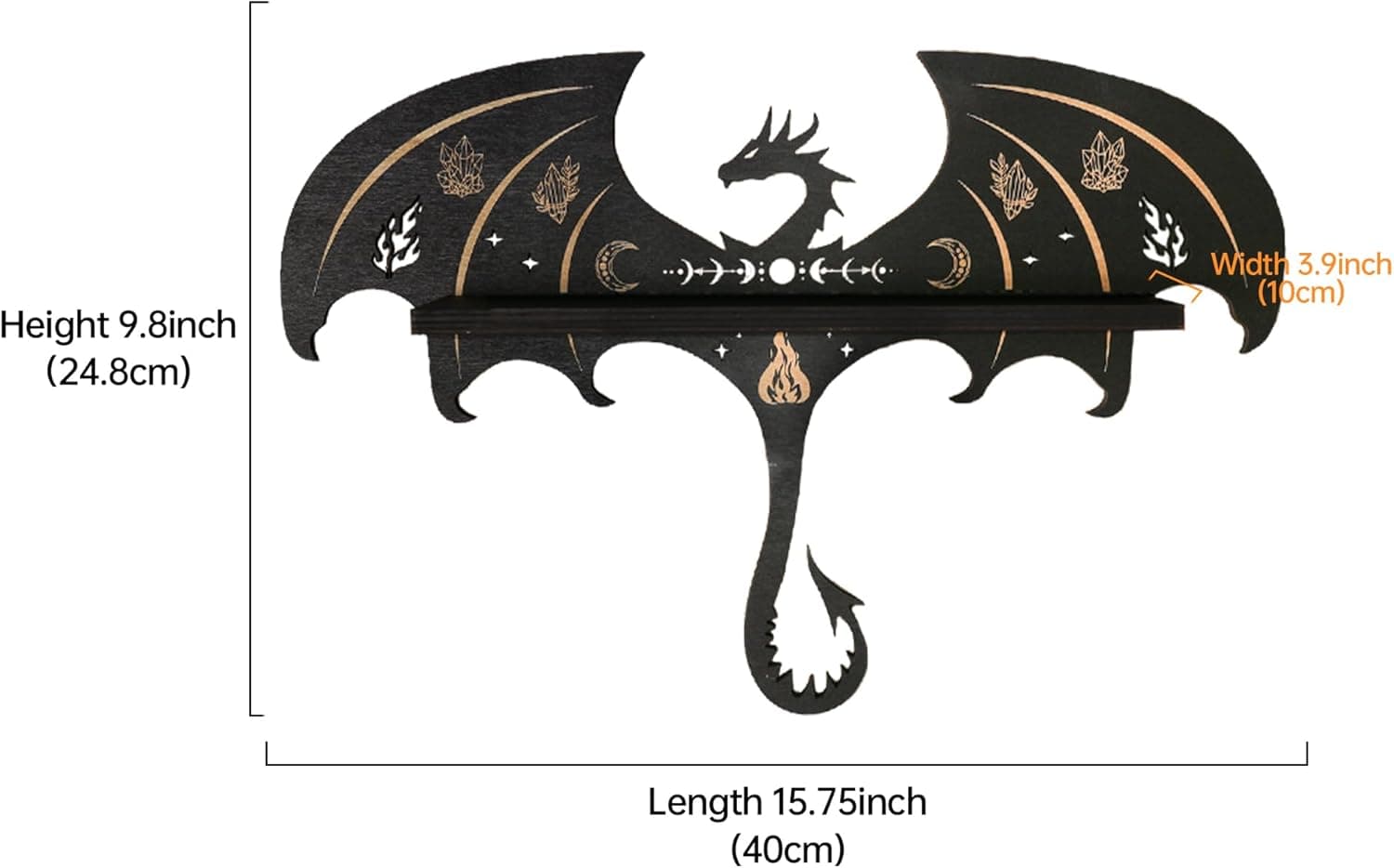 Gothic Evil Dragon Decor Crystal Display Shelf for Wall, Wooden Witchy Shelf Rock Display Case Knick Knack Organizer Trinket Holder, Wall Hanging Shelves for Essential Oil & Nail Polish - Image 4