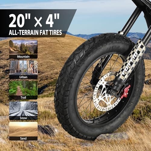 Tuttio Electric-Dirt-Bike for Adults-Teens, ICT Peak 4000W-43MPH-60V-25AH Electric Motorcycle 20" Fat-Tire-Electric-Bike for Mountain Snow Off-Road Fit Age 16+ - Image 4