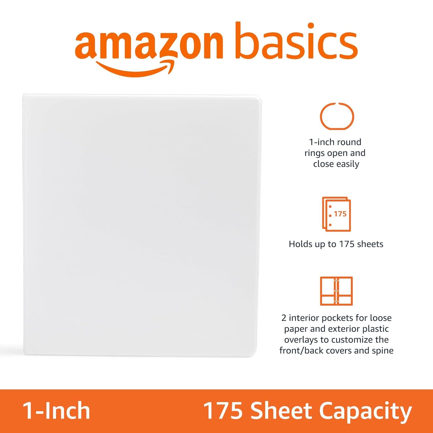 Amazon Basics 3-Ring Binder, 1-Inch - White, 4-Pack 4-Pack 1-inch - Image 2