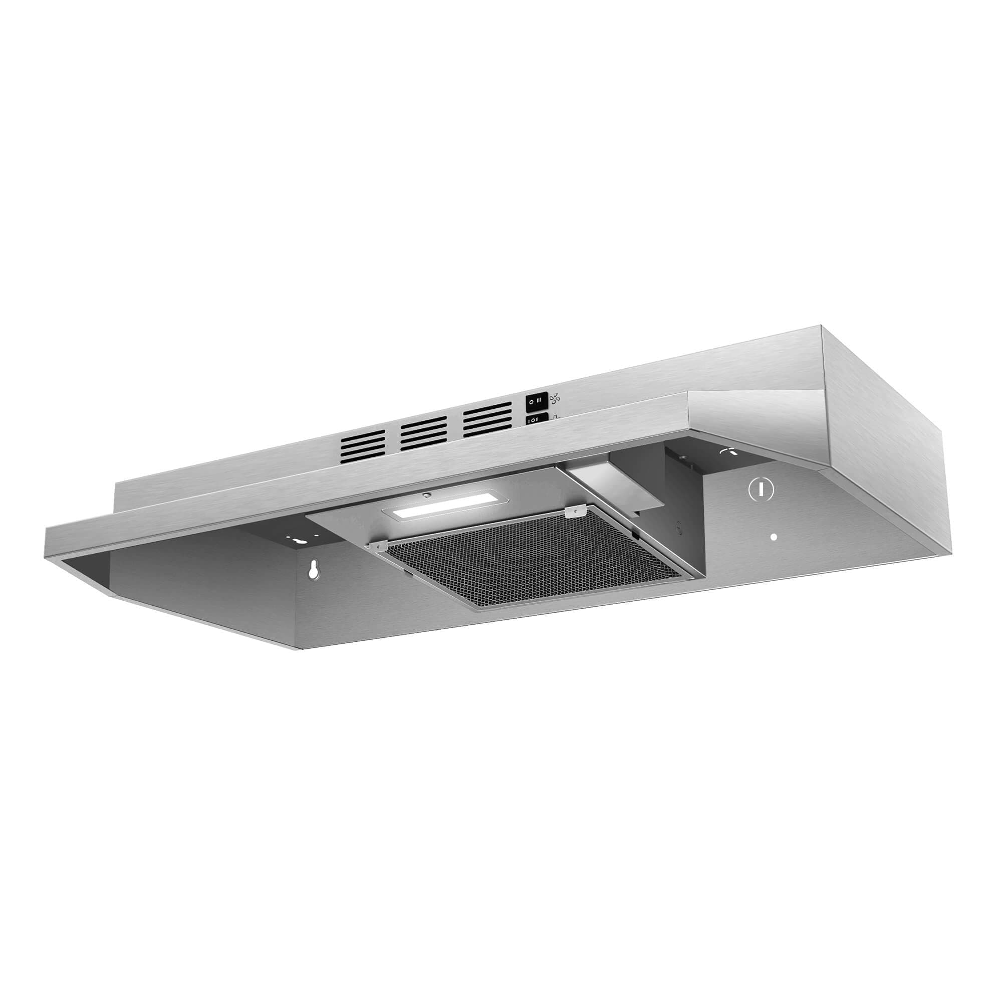SNDOAS 30 inch Range Hood Ducted/Ductless Convertible Stainless Steel Range Hood Under Cabinet with Rocker Button Control,Vent Hood with LED Light,2 Speed Exhaust Fan,Under Cabinet Hood,Silver Silver 30"