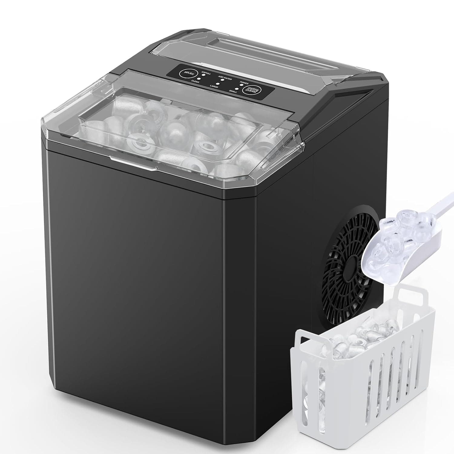 Sweetcrispy Countertop Ice Maker, Portable Ice Machine Self-Cleaning, 9 Cubes in 6 Mins, 26 lbs/24Hrs, 2 Sizes of Bullet Ice for Home Party Office,Elegant Black - Image 2