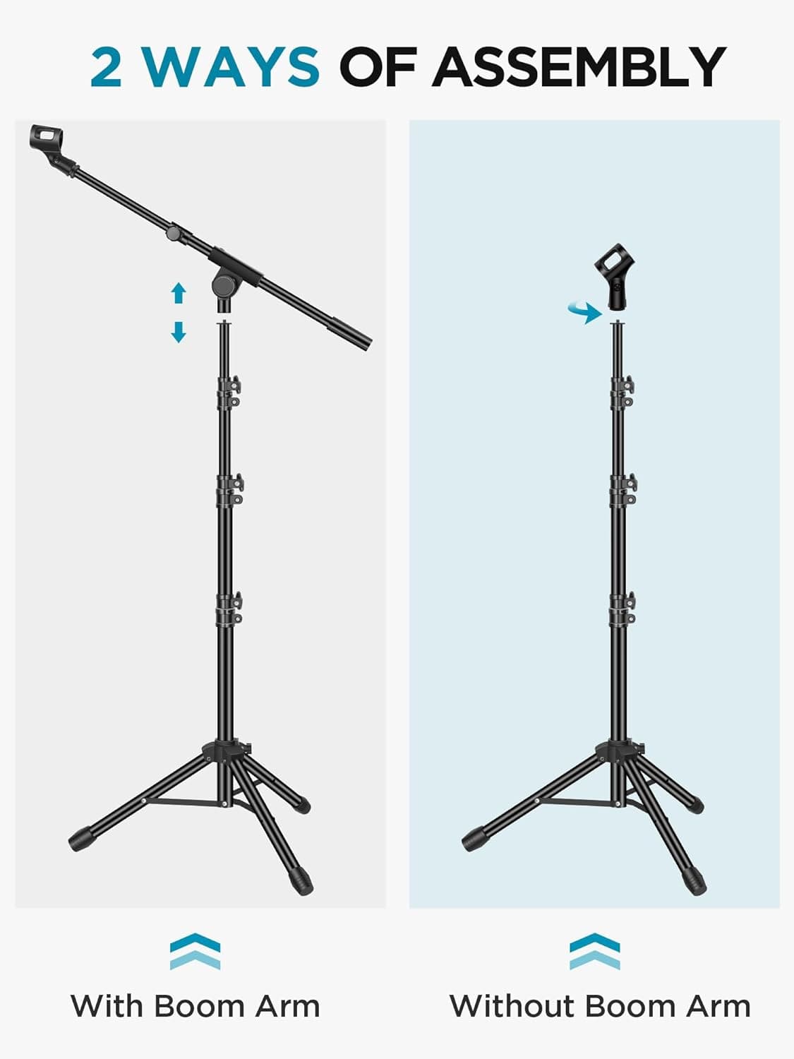 InnoGear Microphone Stand, Tripod Boom Arm Floor Mic Stand Height Adjustable Heavy Duty with Carrying Bag 2 Mic Clips 3/8" to 5/8" Adapter for Singing Podcast for Blue Yeti Shure SM58 SM48 Samson Q2U 1 - Image 7