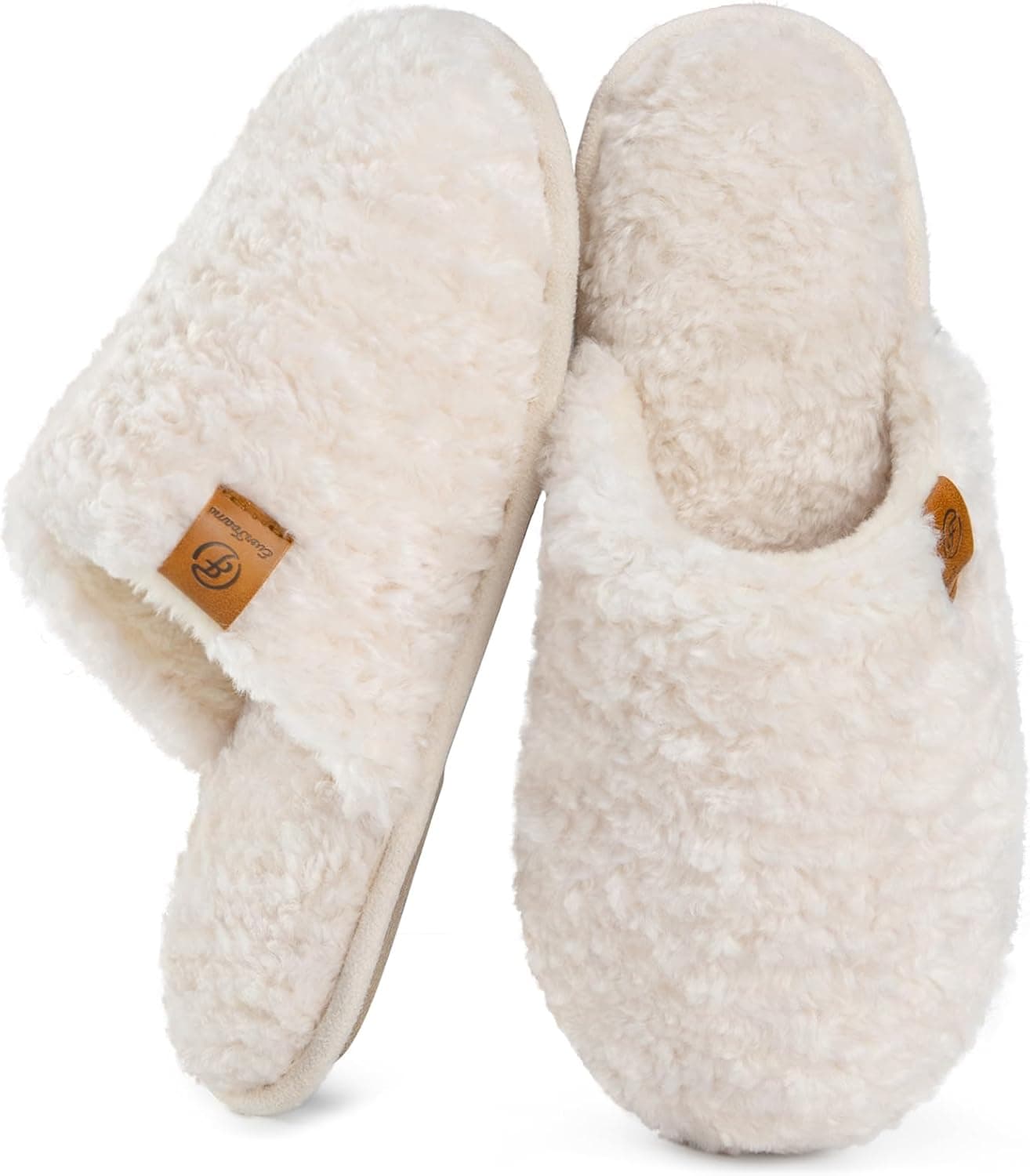 EverFoams Women's Fuzzy Slip-on Slippers Warm Cozy Soft Lightweight Memory Foam Indoor House Shoes 7-8 Cream White - Image 2