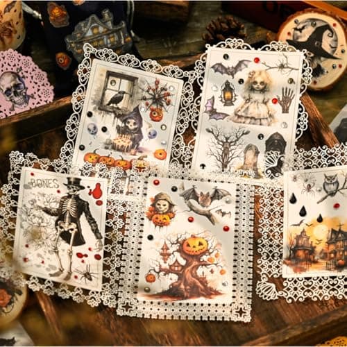 Halloween Rub On Transfer Stickers, 3 Sheets, Vintage Gothic Designs with Skeletons, Pumpkins and Haunted Houses - Image 8
