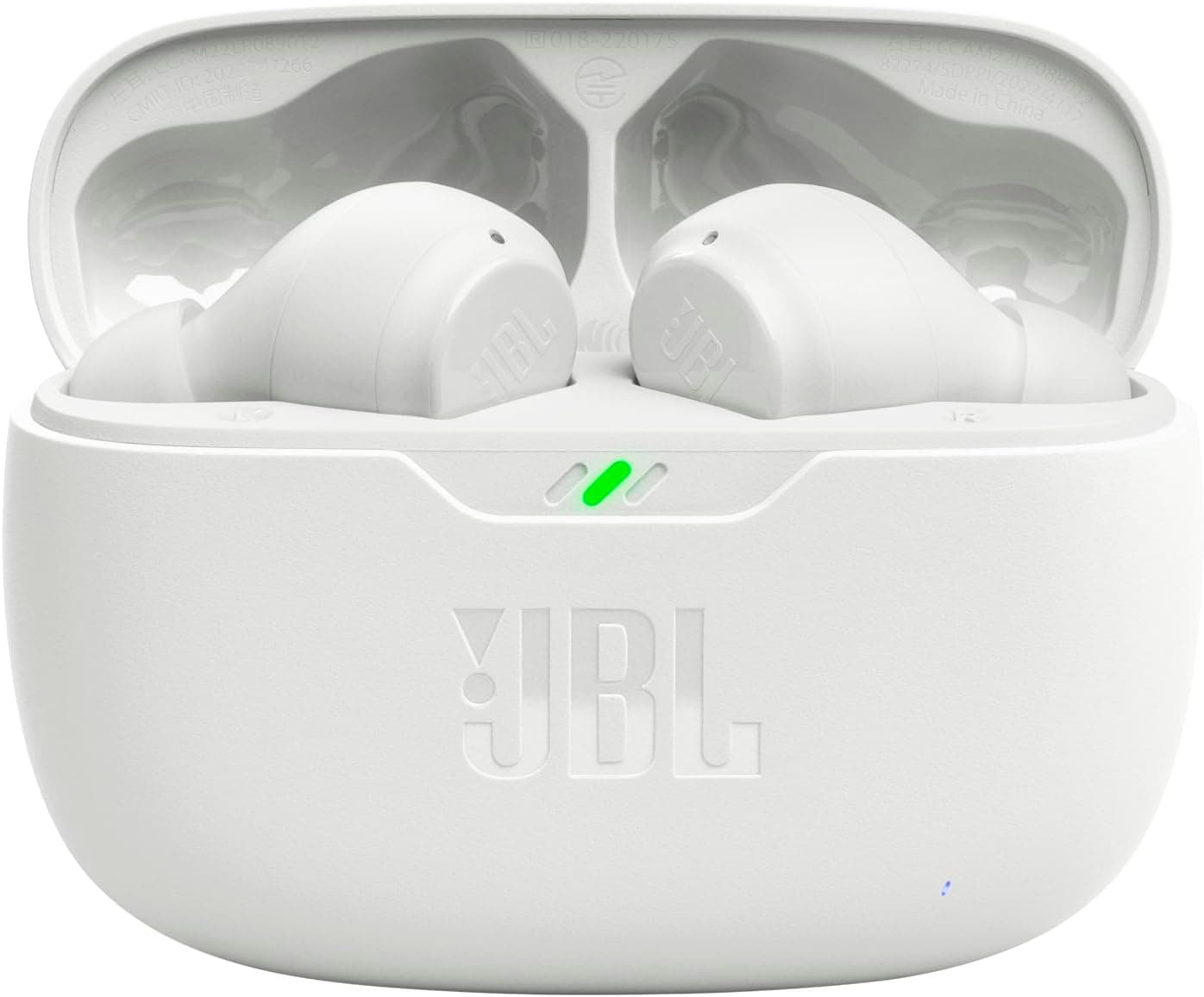 JBL Vibe Beam - True Wireless JBL Deep Bass Sound Earbuds, Bluetooth 5.2, Water & Dust Resistant, Hands-free call with VoiceAware, Up to 32 hours of battery life (White) White Earbuds - Image 2