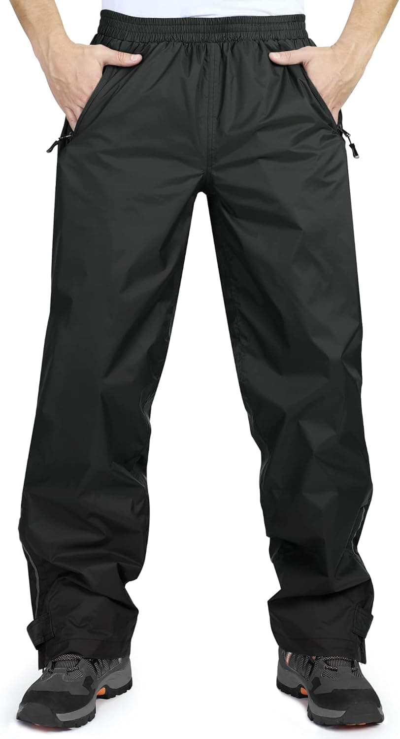 33,000ft Men's Rain Pants, Waterproof Rain Over Pants, Windproof Outdoor Pants for Hiking, Fishing 34W x 30L Black - Image 2