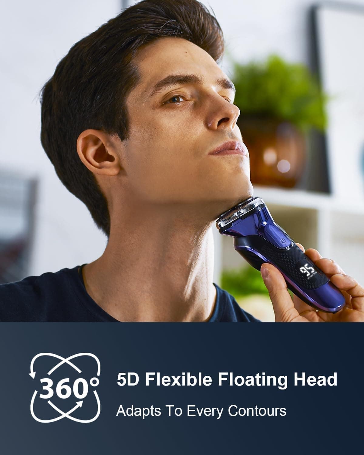 Rechargeable Electric Razor for Men: IPX6 Waterproof Shaver - 1.5H Fast Charge, 4D Flex Precision Blades with Pop-Up Trimmer - Gentle on Sensitive Skin, Perfect for Travel，Sapphire Blue - Image 3