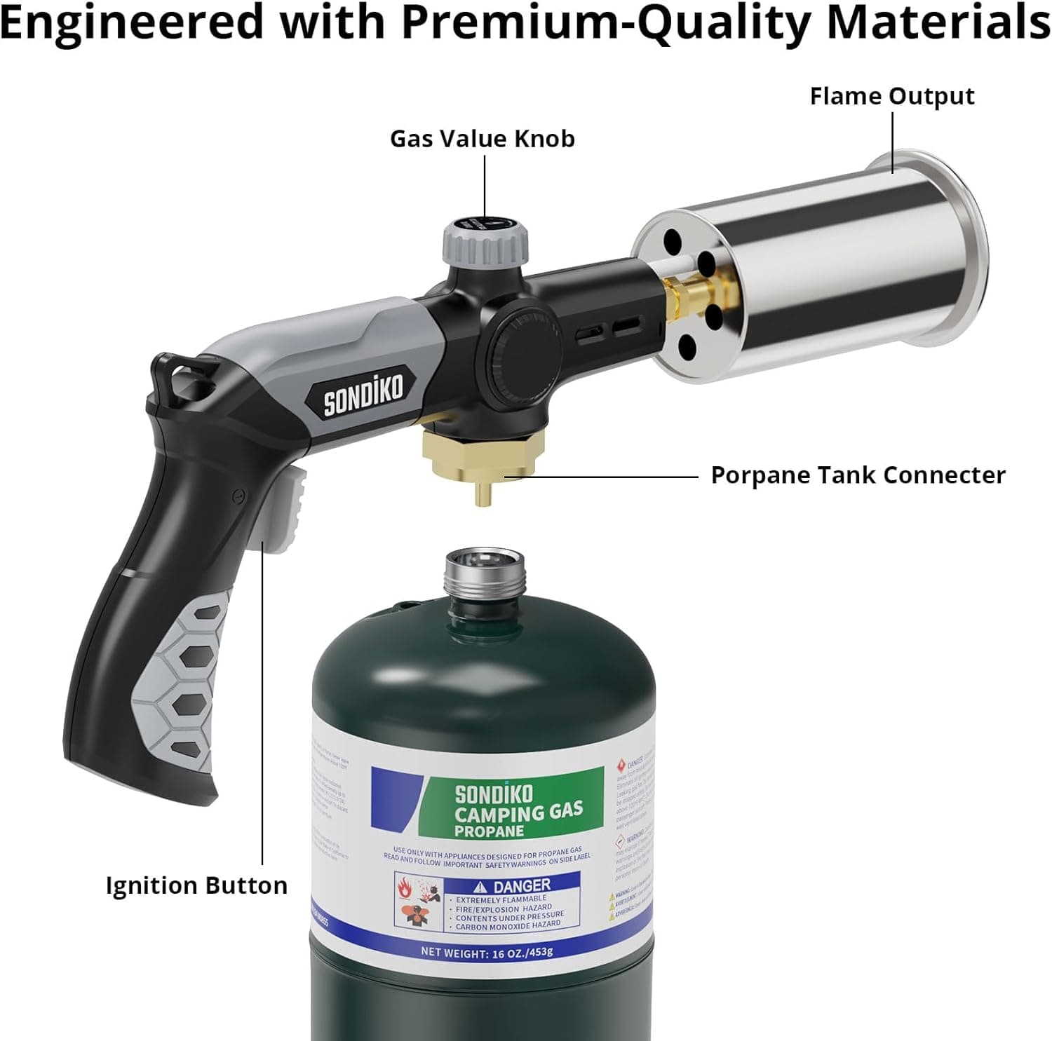 Sondiko Đèn Khò Gas & Nấu Ăn Mạnh Mẽ L8010, Sous Vide, Khởi Động Lửa Trại, Đèn Khò Gỗ Điều Chỉnh cho Searing S - Image 6
