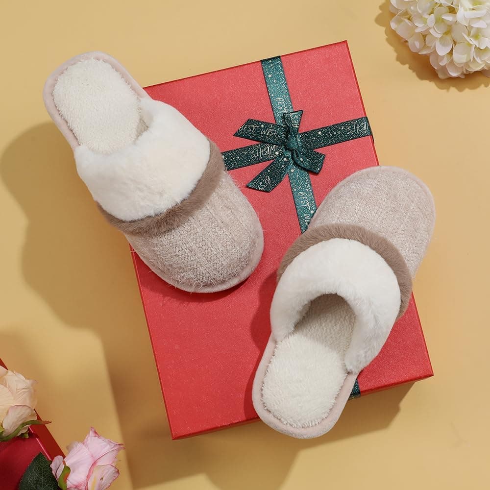 Cozy Slippers for Women Indoor and Outdoor Fuzzy House Shoes with Memory Foam Anti-Skid Sole Gifts for Women Mom Ladies 7-8 Women/5-6 Men Beige - Image 6