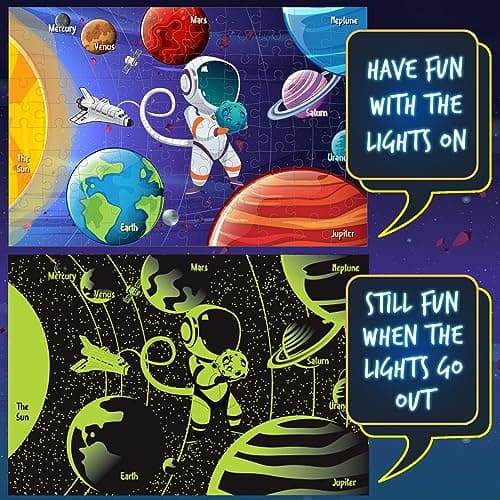 Hapinest Glow-in-The-Dark Solar System Puzzle 100 Piece Puzzles for Kids, Jigsaw Puzzles Space Puzzle, Educational and Fun Planets Puzzles for Kids Ages 8-10 5 6-8 8-12 Years Old & Up - Image 2
