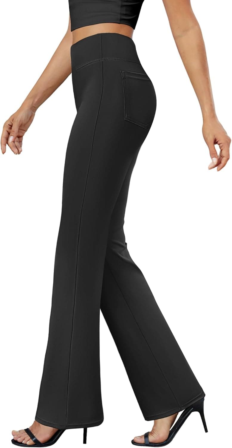 Womens Bootcut Dress Pants Business Casual Work Pants with Pockets High Waist Stretchy Trousers Pull On Office Slacks Black X-Large - Image 2