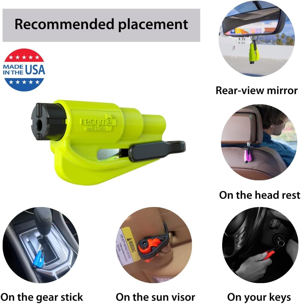 Resqme Paquete de 2, La Herramienta Original de Escape de Emergencia para Llaveros, Cortador de Cinturón de Seguridad 2-en-1 y Rompedor de Ventanas, Hecho en EE. UU., Amarillo de Seguridad - Image 8