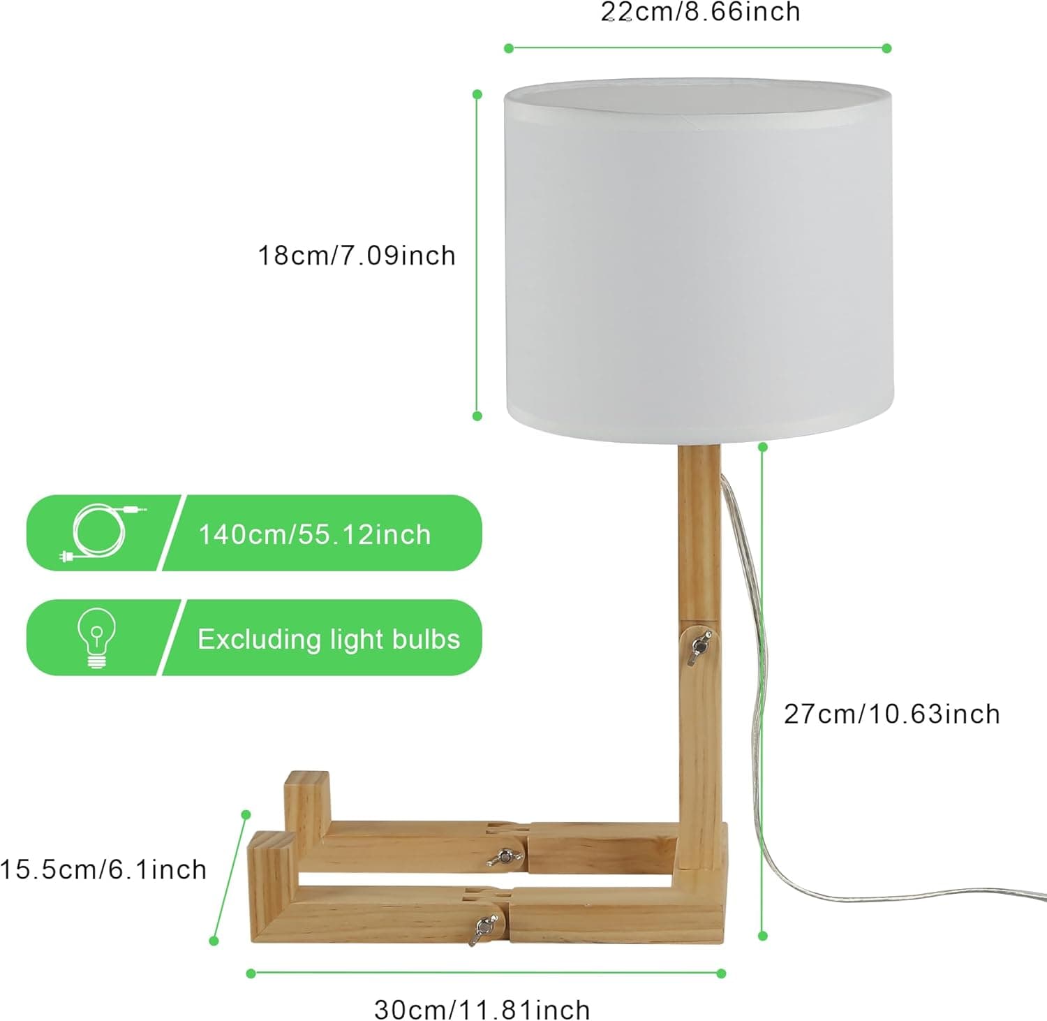 SUNLLOK Bedside Cute Table Lamp with Wood Changeable Base, Vintage White Farbic Lampshade Nightstand Lamp, Industrial Small Reading Desk Light Decor for Living Room, Kids Room, Ktichen Island - Image 6