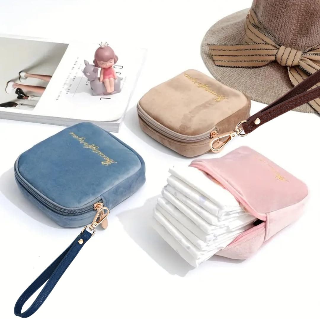 Reusable Sanitary Napkin Pads Storage Bag Portable for Women Girls | Soft Touch Velvet with Matching Open Clip Lanyard | Reusable | Zero Waste Period (Black Velvet) - Image 6