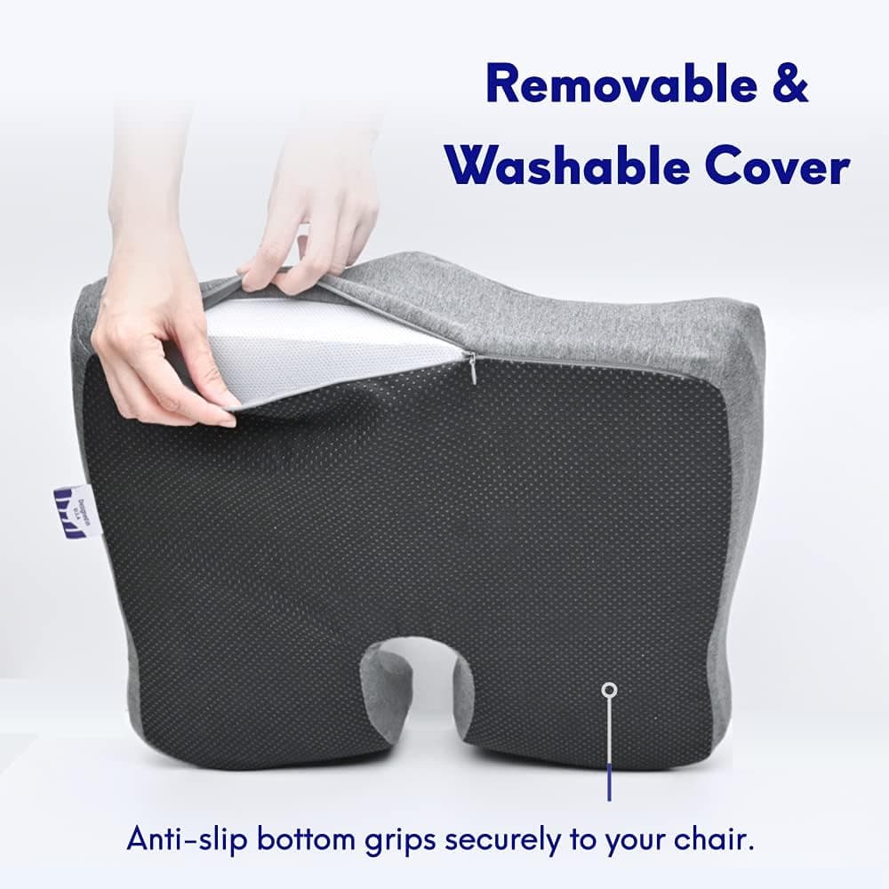 Cojín de Alivio de Presión Patentado Cushion Lab para Largas Horas de Asiento en Sillas de Oficina y Hogar - Espuma Viscoelástica Extra Densa para Soporte Suave. Almohadilla para Cadera, Cóccix, Ciática - Negro - Image 6