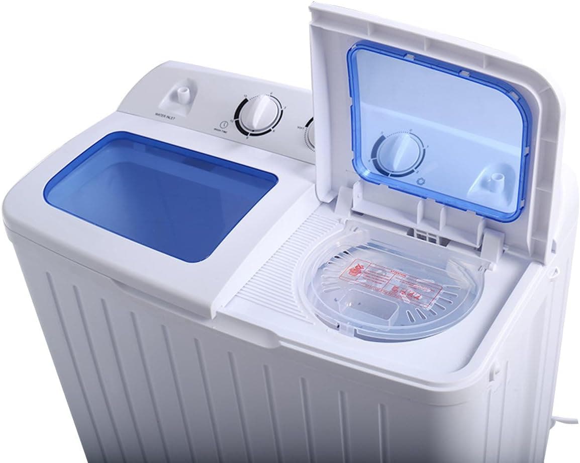 Giantex Portable Mini Compact Twin Tub Washing Machine 20lbs Washer Spain Spinner Portable Washing Machine, Blue+ White White & Blue - Image 9