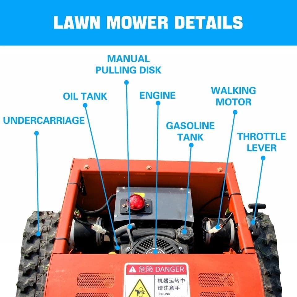 300lbs Remote Control Lawn Mower with 9Hp Four Stroke Gasoline Engine, Manganese Steel Blade, Adjustable Cutting Height and Speed, All Terrain Grass Cutter Yard Mower Remote Control (Orange) - Image 10