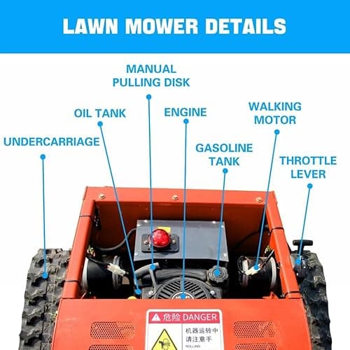 DigSwift 300lbs Remote Control Lawn Mower with 9Hp Four Stroke Gasoline Engine, Manganese Steel Blade, Adjustable Cutting Height and Speed, All Terrain Grass Cutter Yard Mower Remote Control (Orange) - Image 9