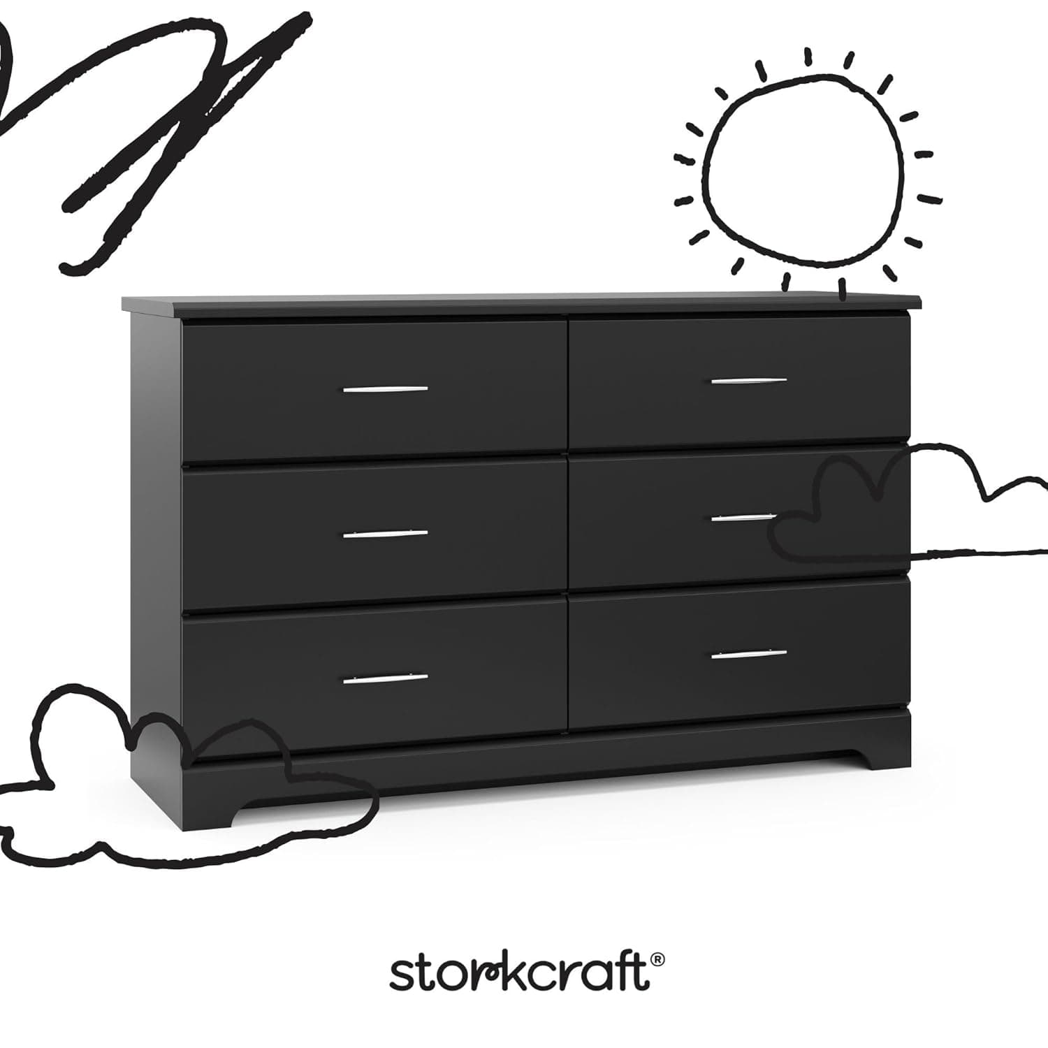 Storkcraft Brookside 6-Drawer Dresser (Black) – GREENGUARD Gold Certified, Nursery & Kids Storage, Nursery Essentials, Kids Room Storage, Durable Bedroom Dresser Black 6 Drawer Dresser - Image 9