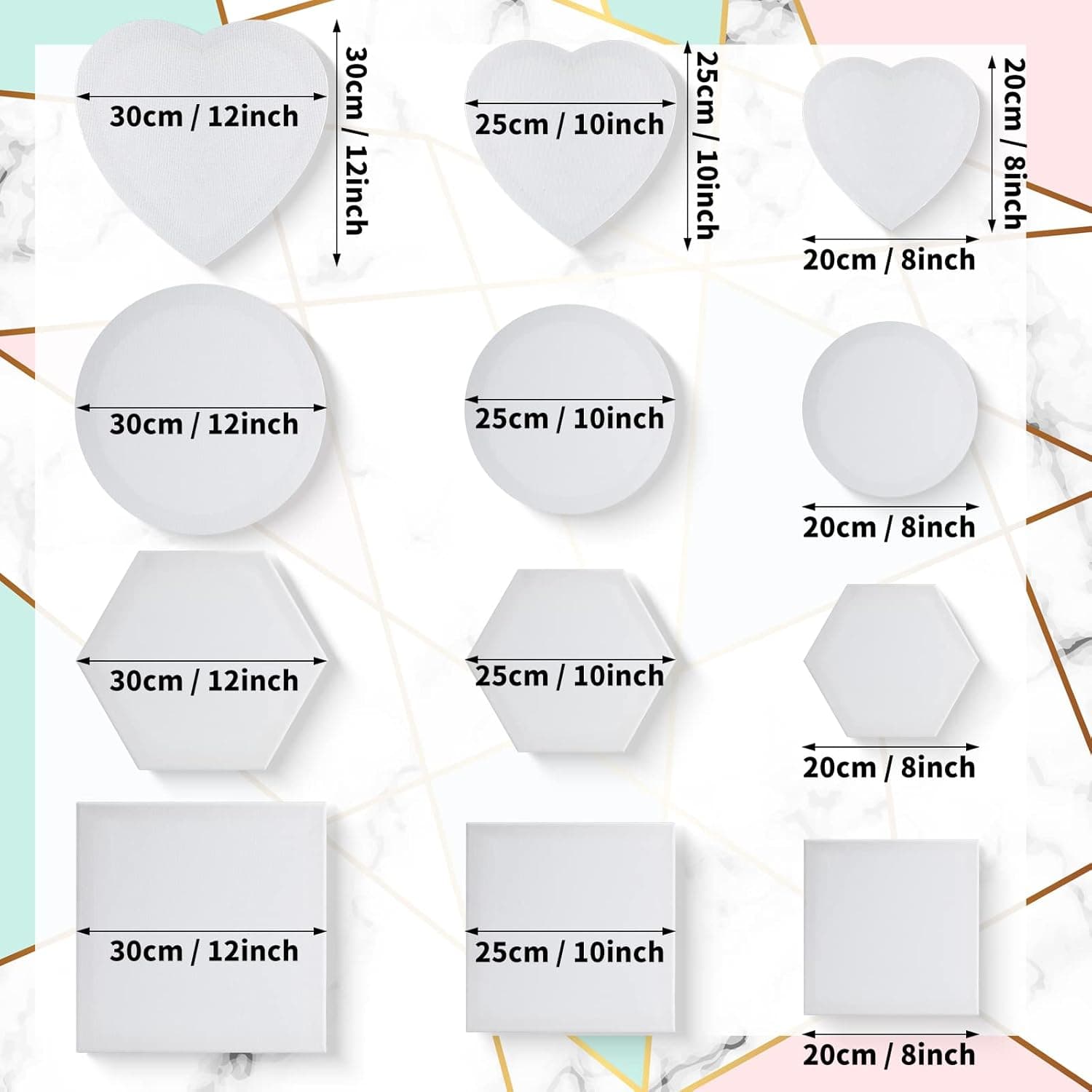 Thenshop 24 Pieces Stretched Canvas for Painting Bulk Blank Canvas Board, Square Round Hexagon Heart Shaped Frame for Kids Art Supplies for Acrylic Pouring Oil Painting(Assorted Shapes) - Image 3