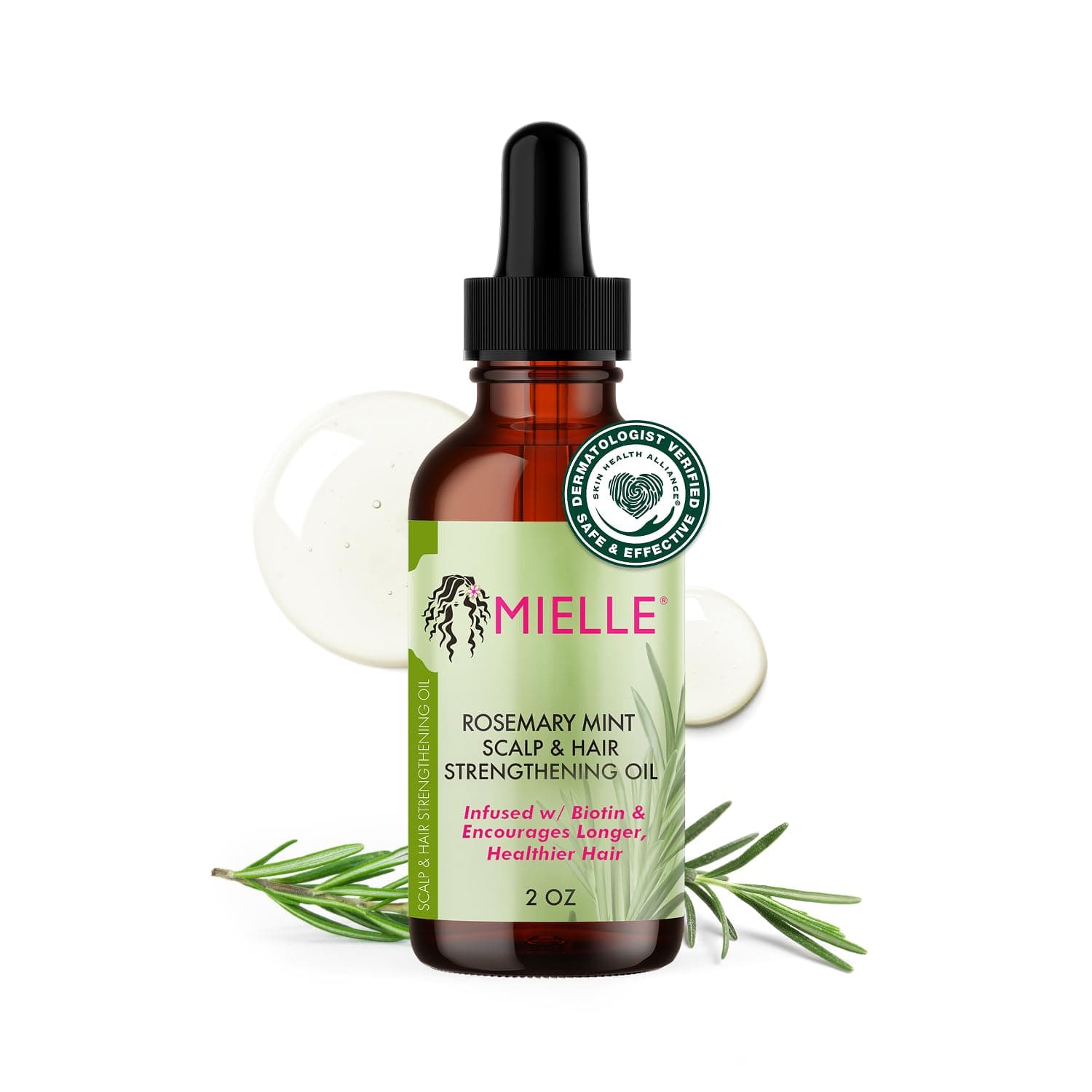 Mielle Organics Rosemary & Mint Hair Oil, Split Ends & Dry Scalp Treatment - Made with Biotin & Essential Oils for Strengthening, Soothing, Moisturizing & Encouraging Longer, Healthier Hair (2 Fl Oz) Original