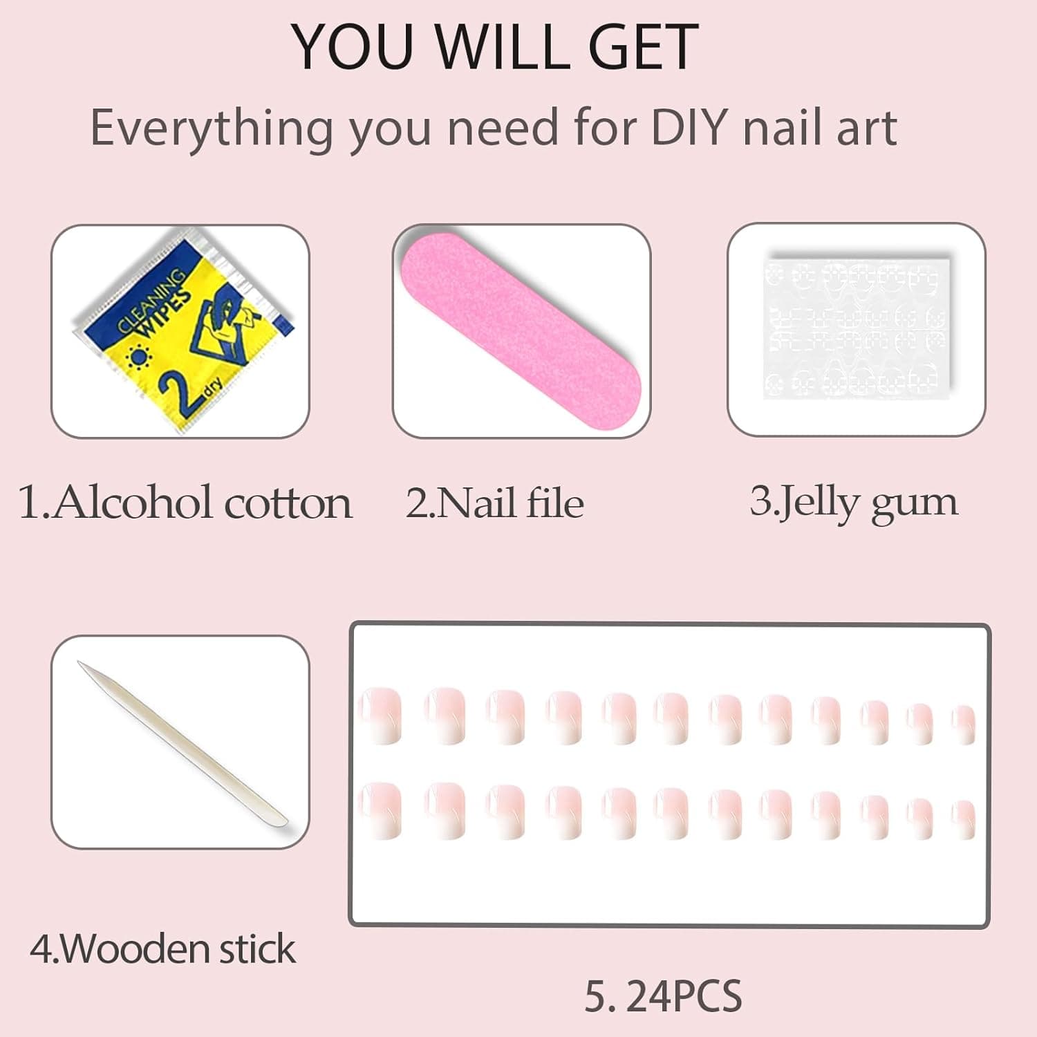 Nails Press ons,White Ombre Short Square Press on Nails Fake Nails Glossy Acrylic Artificial Nails Stick on Nails for Women 24Pcs Multicolor - Image 8