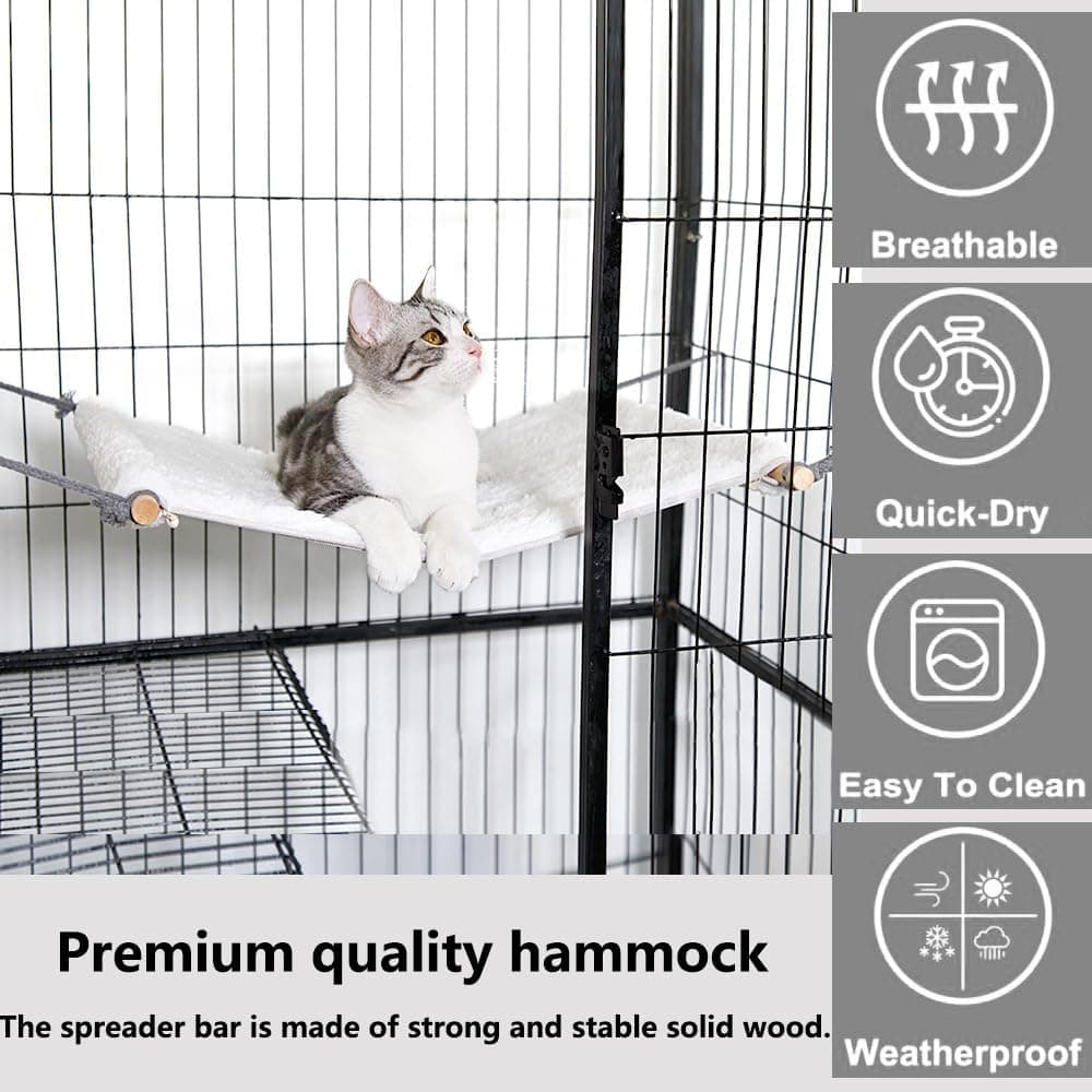 Reversible Cat Hammock for Cage Hanging, Soft Sleeping Bed for Kittens and Small Pets, Features Hardwood Spreader Bars, Portable Hammock can be Tied Between Trees or Posts (Grey+White, Medium) Medium Grey+White - Image 4