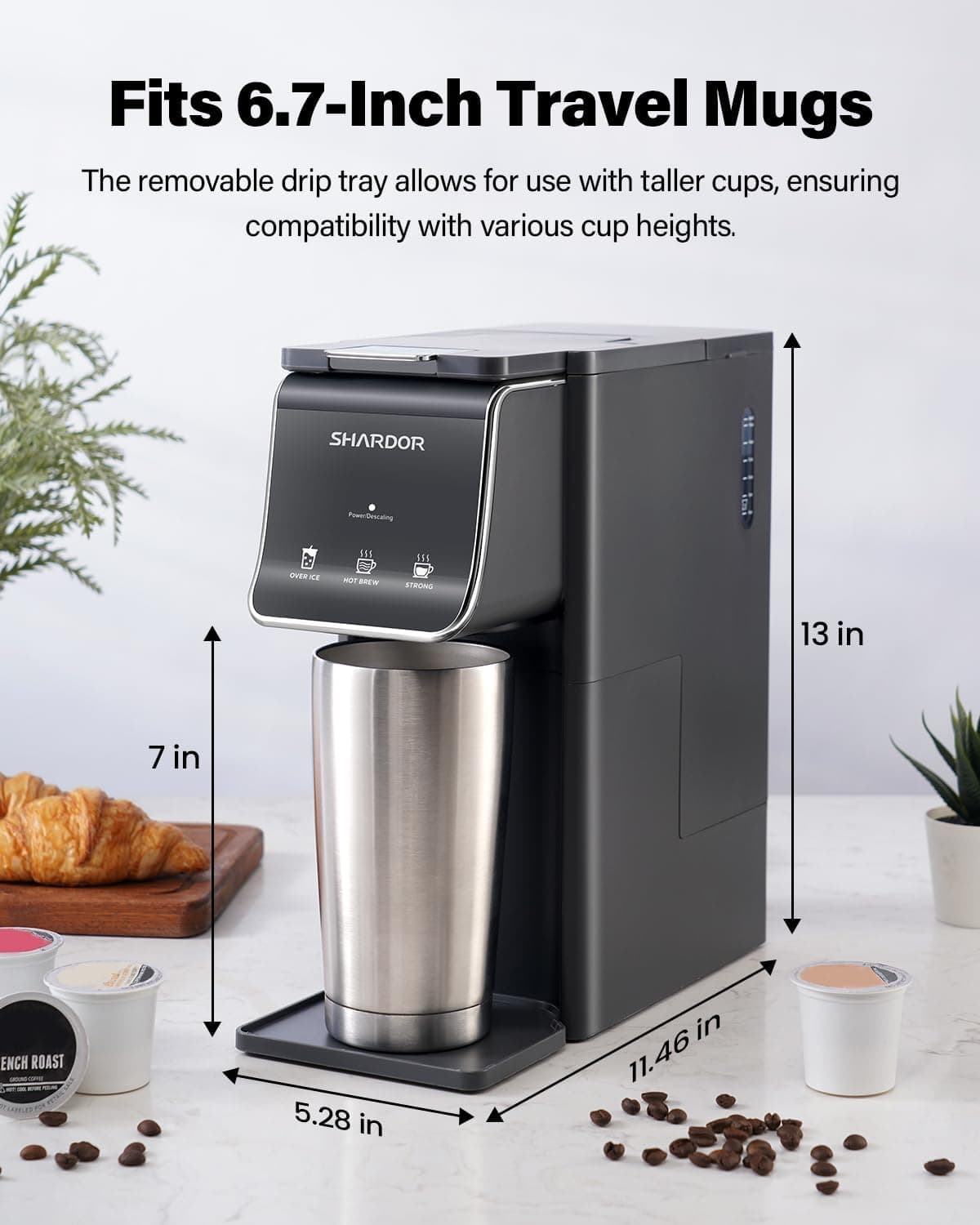 SHARDOR Hot & Iced Coffee Maker, K Cup Coffee Maker Compatible with Ground Coffee, Single Serve Coffee Machine with Bold Setting, Reusable Filter, Travel Mug Friendly, Compact Design, Grey - Image 8