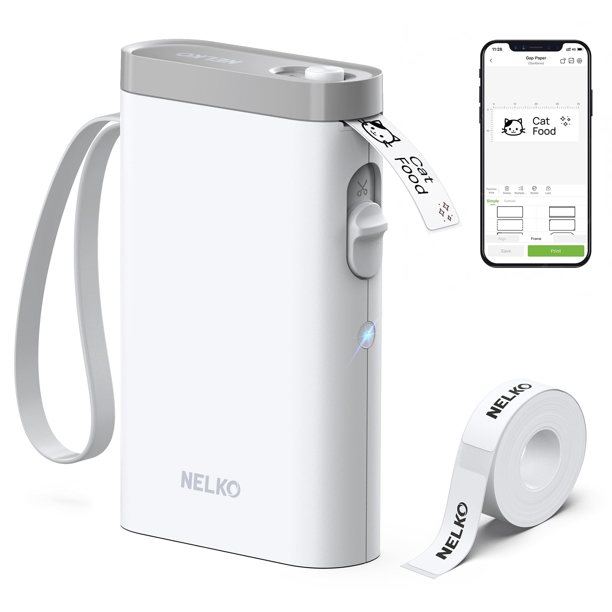 Máquina de Etiquetas Nelko con Cinta, Impresora de Etiquetas Bluetooth P21, Mini Impresoras de Etiquetas Inalámbricas con Múltiples Plantillas para Escuela, Oficina y Hogar, Blanca