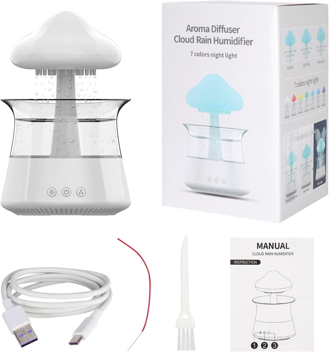 Cloud Rain Humidifier for bedroom with Soothing Rain Sounds - Bedroom Sleep Aid, Waterfall Night Light, Mushroom Design Air Moisturizer for bedroom and living room (White) Regular - Image 10