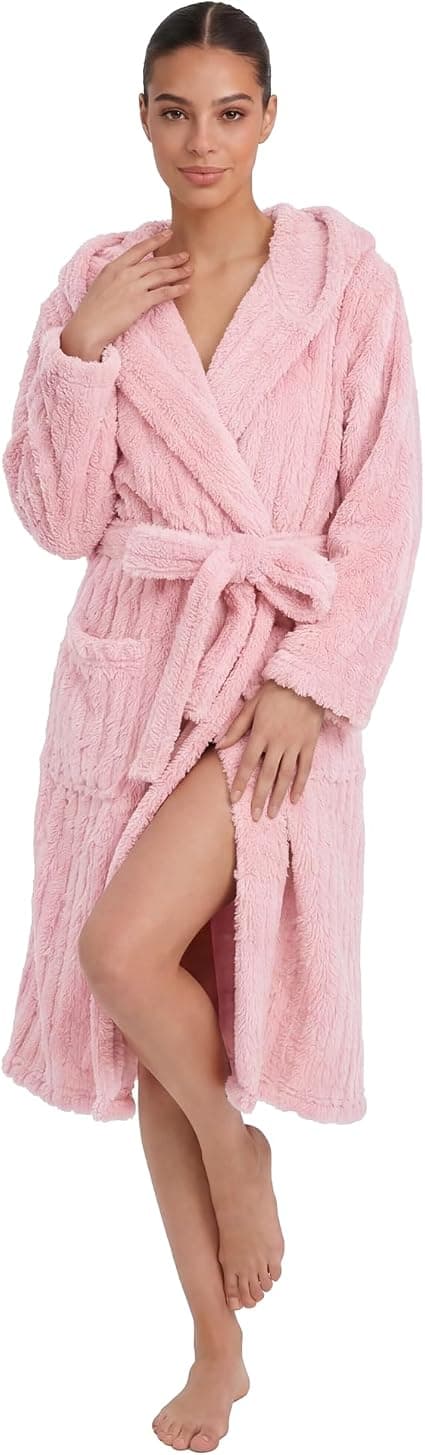HEARTNICE Women Fuzzy Soft Long Hooded Warm Robe (Flash pink - XXL) - Image 4