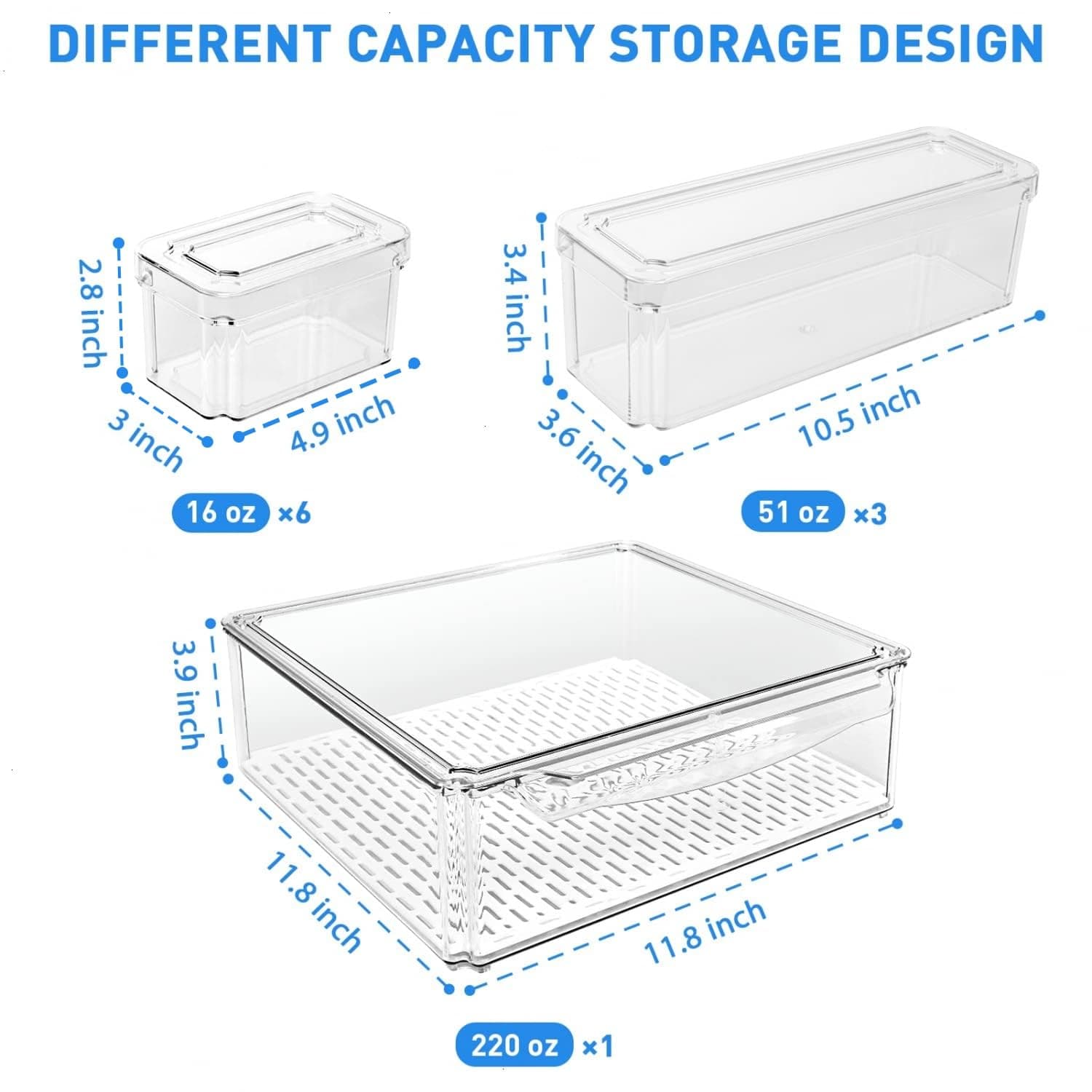 Pomeat 10 Pack Fridge Organizer, Stackable Refrigerator Bins with Lids, BPA-Free Produce Fruit Storage Containers for Fridge, Clear for Food, Drinks, Vegetable - Image 3
