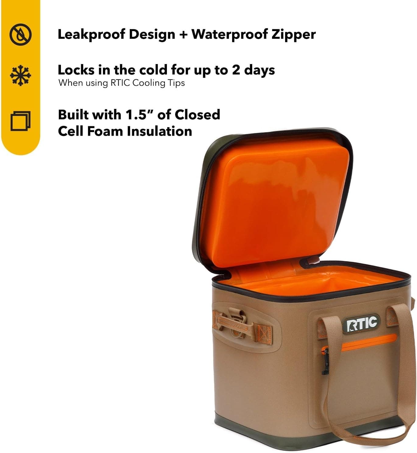 RTIC Ultra-Tough Soft Cooler 12 Can, Insulated Bag Portable Ice Chest for Lunch, Beach, Drink, Beverage, Travel, Camping, Picnic, Car, Trips, Floating Cooler Leak-Proof with Zipper Tan - Image 3
