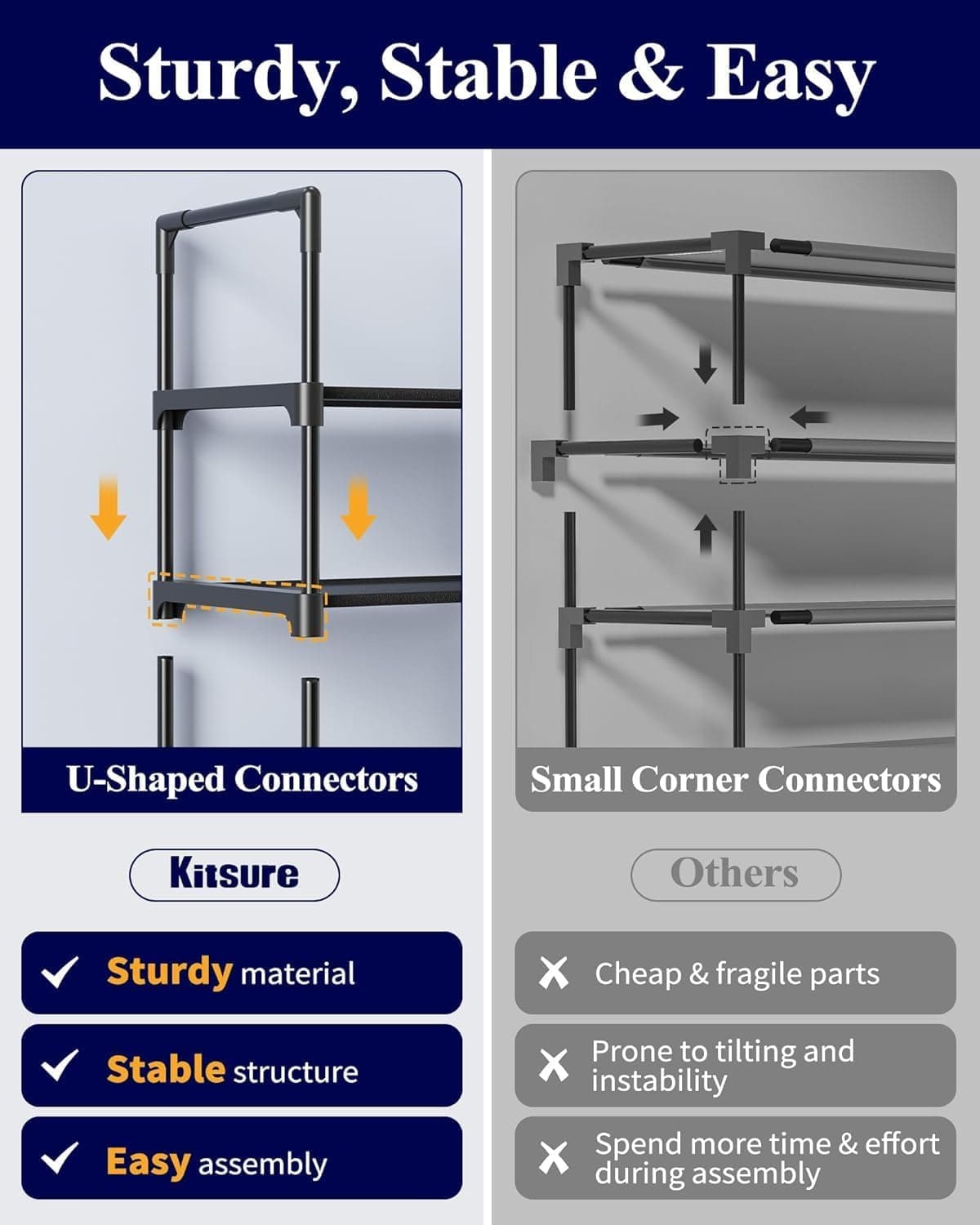 Kitsure Shoe Rack for Closet - 10-Tier Shoe Organizer with Hook Rack, Large-Capacity & Space-Saving Shoe Shelf for Entryway, Bedroom, Living Room,32.2" x 11.8" x 68.5", Black Black 32.2" x 11.8" x 68.5" - Image 4