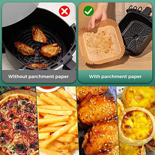 Air Fryer Paper Liners, 125Pcs Parchment Paper, Air Fryer Liners Disposable for Microwave, Non-Stick Air Fryer Liner Square Free of Bleach (8IN) - Image 5