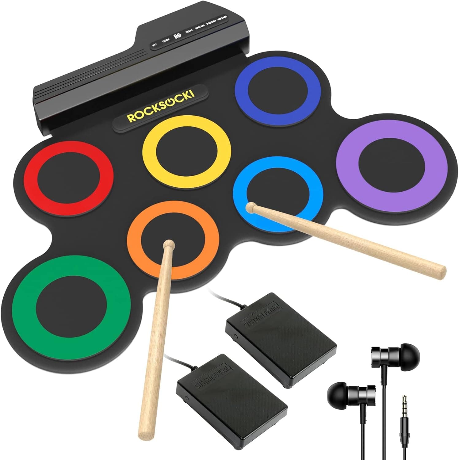 ROCKSOCKI Electric Drum Set, 7-Pad Kids Electronic Drum Set with Headphone Included, Roll-up Drum Practice Pad, Great Holiday Xmas Birthday Gift for Kids 3-8 yrs old - Image 2