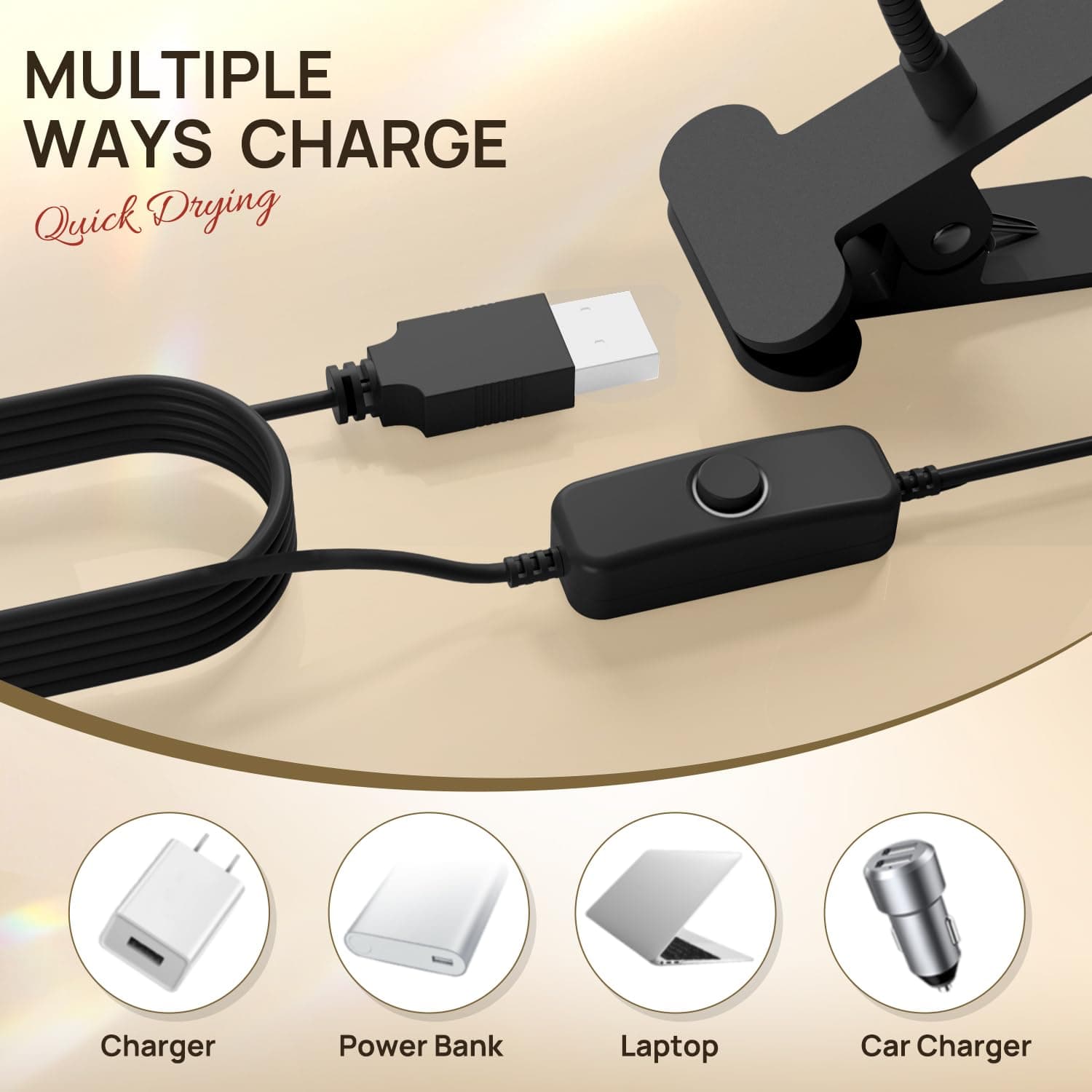 AORAEM Lámpara de Uñas LED Secadora de Manicura con Cuello de Cisne Negro y Abrazadera para Uñas de Gel - Image 9