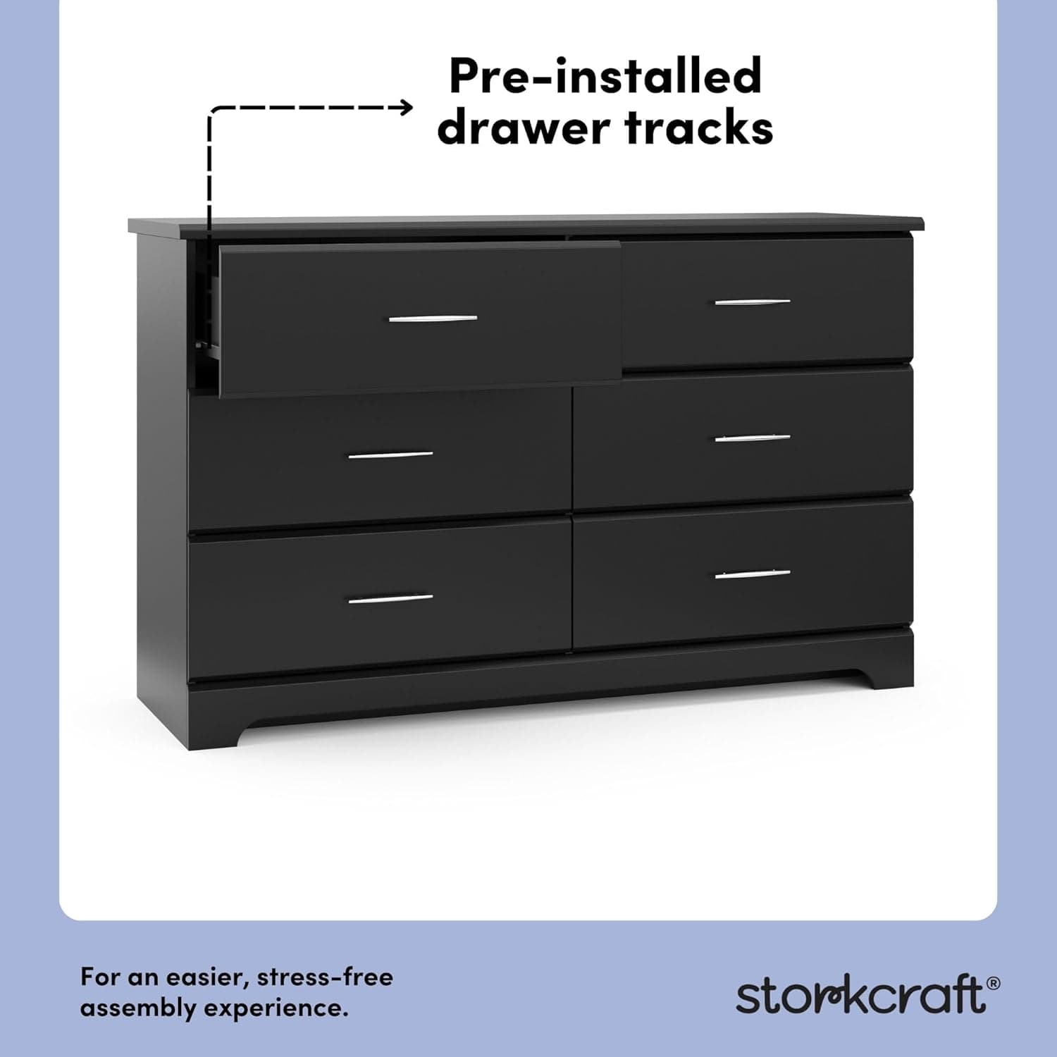 Storkcraft Brookside 6-Drawer Dresser (Black) – GREENGUARD Gold Certified, Nursery & Kids Storage, Nursery Essentials, Kids Room Storage, Durable Bedroom Dresser Black 6 Drawer Dresser - Image 7