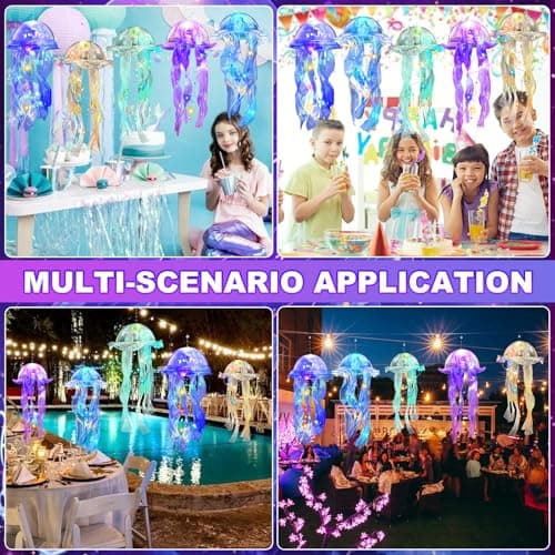 AWATIN Jellyfish Decor, 10 Pcs Jellyfish Lanterns - Hanging Jelly Fish Decoration for Mermaid Theme Party & Under The Sea Party Decorations, Birthday Gift Supplies for Women Girls Baby (5 Colors) - Image 3